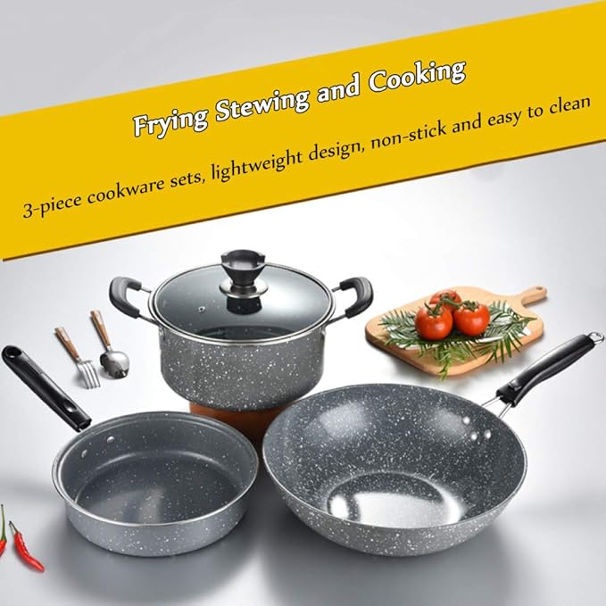 Cooking Pot Non Stick Cookware SetsMaifan Stone Cooking Pots and PansFrying Pan and Saucepan Set Suitable for All StovesIncluding Induction3Pcs