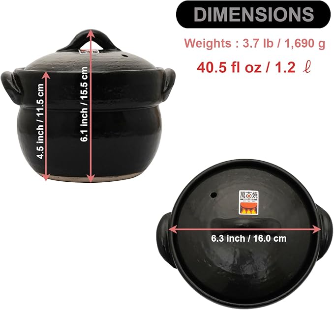 Banko Ware Earthenware Rice Cooker Donabe- Double-Lid Design for Fluffy Rice English manual included for cooking rice Even Heating &amp Enhanced Flavor Experience Made in Japan (1-2 Cups)