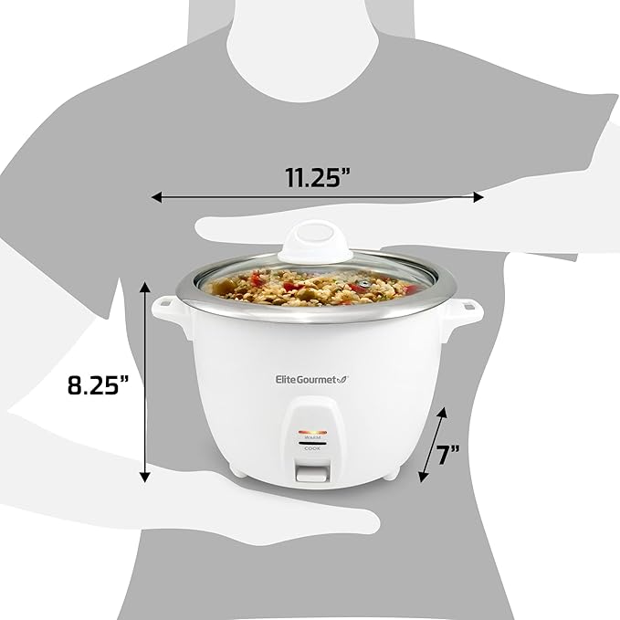 Elite Gourmet ERC-2010 Electric Rice Cooker with Stainless Steel Inner Pot Makes Soups Stews Grains Cereals Keep Warm Feature 10 Cups Cooked White
