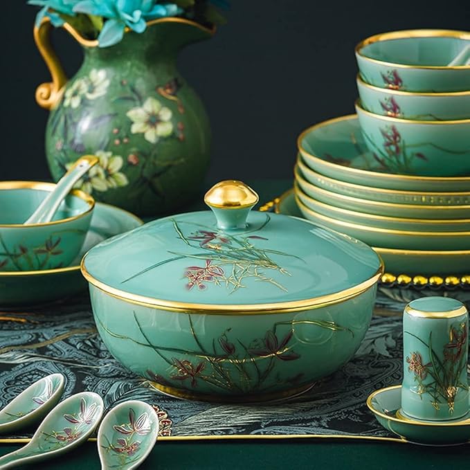 Dinnerware Sets - Luxury Gift Dishes Service Set 45PCS Ceramic Dinnerware Set Bone China Tableware Dishes Plates Ceramic Combination Dinner Service Set Porcelaine Service for 10