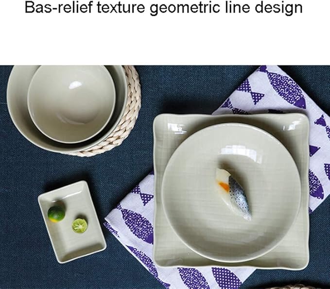 Ceramics Dinner Sets Bowl/Spoon/Plate Nordic Style Line Relief Dinnerware Set 26 Pieces - Family Party And Kitchen Restaurant