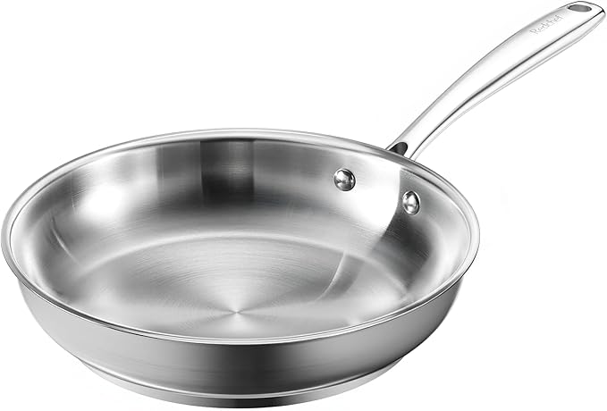 Redchef Stainless Steel Skillet Stainless Steel Frying Pan Professional Uncoated Frying Pan Healthy Induction Cookware for Searing &amp Sautéing Warp-Resistant Bonded Bottom Oven Safe Pan 9.5 I