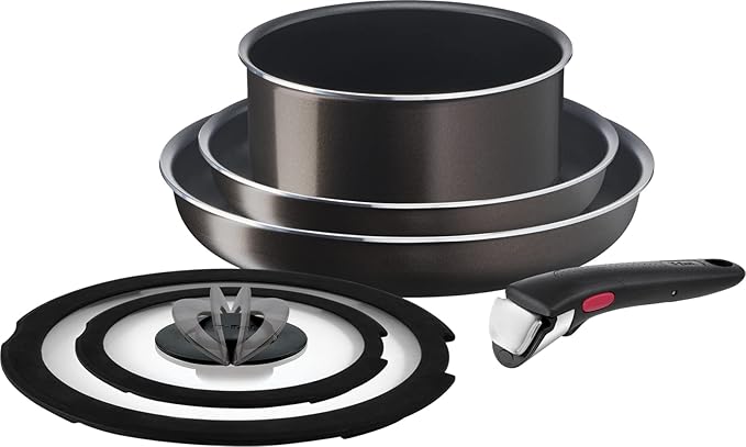 Tefal L16690 Tifal Handle Removable Pot Frying Pan Set 6-Piece Set Compatible with Gas Fire Ingenio Neo French Roast Non-Stick Brown