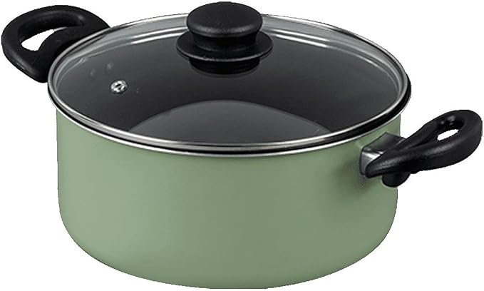 Black 7 Piece Non Stick Aluminum Pots and Pans Set Includes 1QT 2QT Saucepan 4QT Dutch Oven 8 Frying Pan with Lids Dishwasher Safe Cookware for Even Heat Cooking (Green Sage)