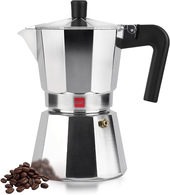 Magefesa Catual Italian Coffee Maker for 9 Cups Robust and Lightweight Aluminium Suitable for All Hobs Except Induction Ergonomic Handle Even Heat