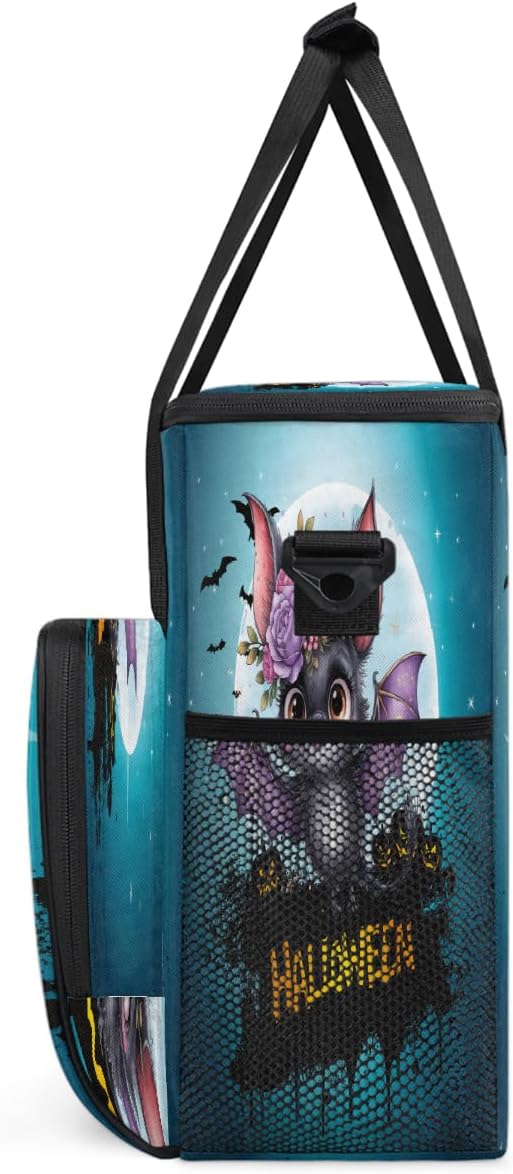 Halloween Bats Flower Moon Coffee Maker Carring Bag Travel Carrying Storage Tote Bag Compatible with Keurig K-Mini or K-Mini Plus Portable Single Serve Coffee Brewer Case with Pockets for K-cup Pods
