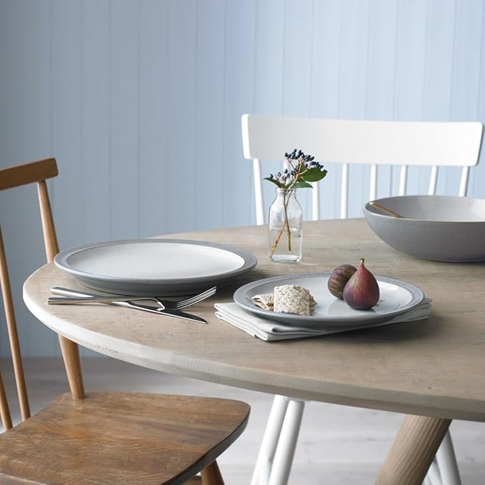 Denby - Elements 8 Piece Dinner Set For 2 - Light Grey Dishwasher Microwave Safe Oven Proof Plate &amp Bowl Set - 4 x Lunch Plates Dinner Plates Cereal Bowls &amp Coffee Mugs - Chip Resistant T