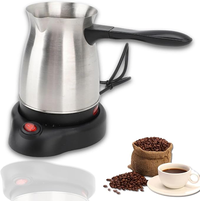 VINGVO Turkish Coffee Maker Stainless Steel 600ml Electric Turkish Coffee Machine Arabic &amp Greek &amp Turkish Electric Coffee Maker Machine Pot Warmer KettleLarge Capacity For Home Travel