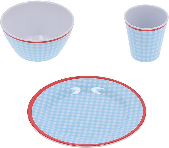 Blue Grid Dinnerware Set 12Pcs Household Tableware Melamine Cup Bowl Plate for Home Restaurant and Imitation Porcelain with Fall Scald