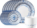 Corelle Vitrelle 18-Piece Service for 6 Dinnerware Set Triple Layer Glass and Chip Resistant Lightweight Round Plates and Bowls Set Portofino