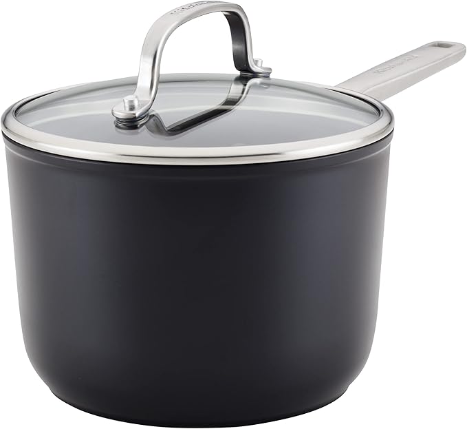 KitchenAid Hard Anodized Induction Nonstick Sauce Pan/Saucepan with Lid 3 Quart - Matte Black