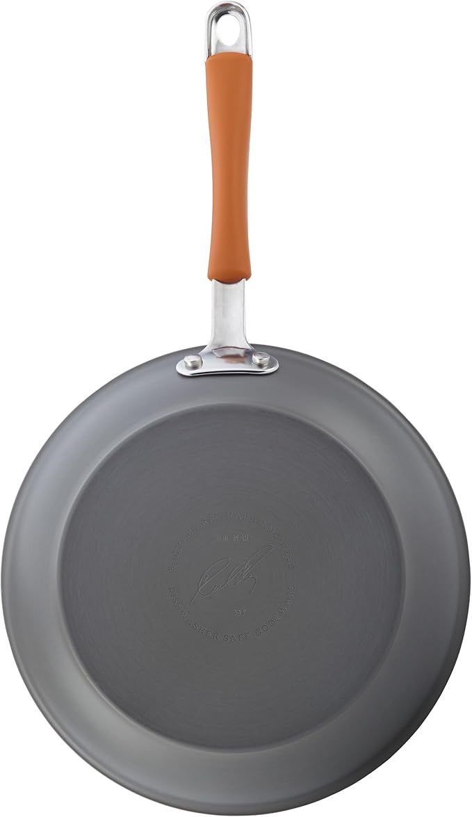 Rachael Ray Cucina Dishwasher Safe Hard Anodized Nonstick Cookware Pots and Pans Set 12 Piece Gray with Orange Handles