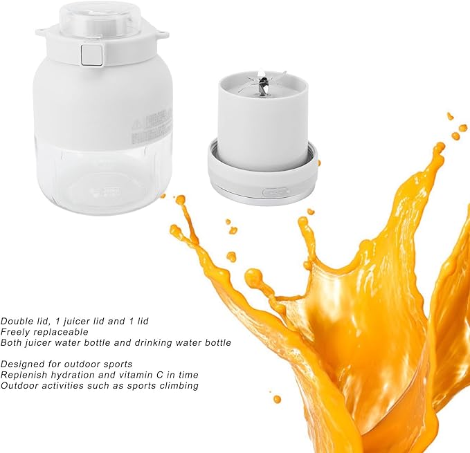 Portable Blender Mini Automatic Portable Juicer with Plastic Straw Electric Portable Smoothie Blender with Hanging Rope Durable Travel Blender(White)