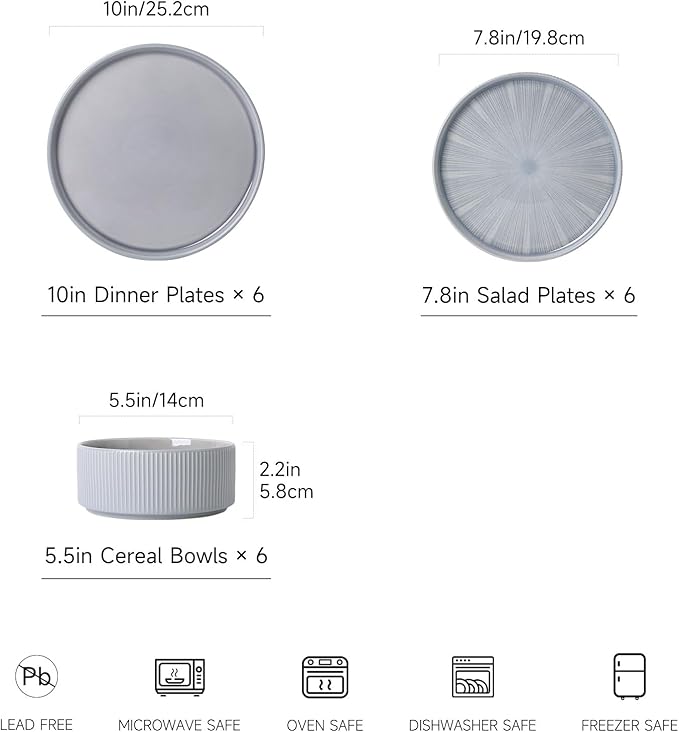 Dinnerware Sets Ceramic Plates and Bowls Set 18 Piece Dinnerware for 6 Chip Resistant Stoneware Dishwasher and Microwave Safe-blue