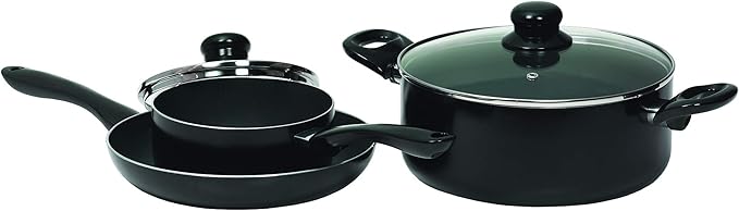 Starfrit Simplicity 5PC Cookware Set - Durable Stainless Steel - Oven Safe - PFOA Free - Easy to Clean - Black