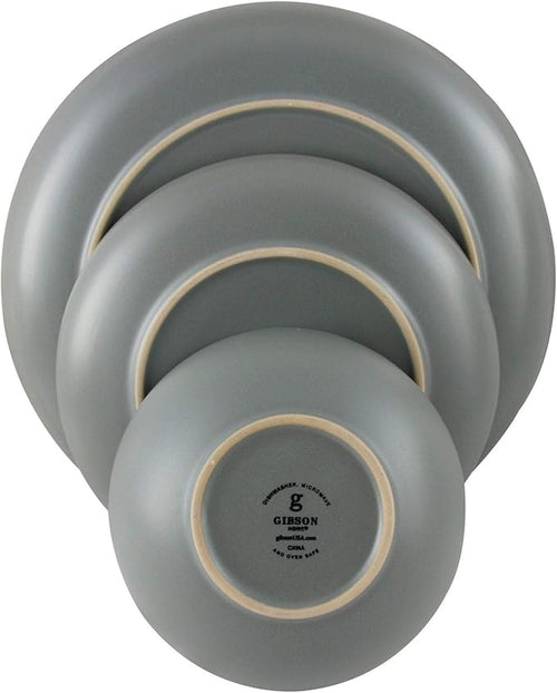 12-Piece Dinnerware Set in Grey Solid Traditional Round Stoneware 12 Piece Dishwasher Safe
