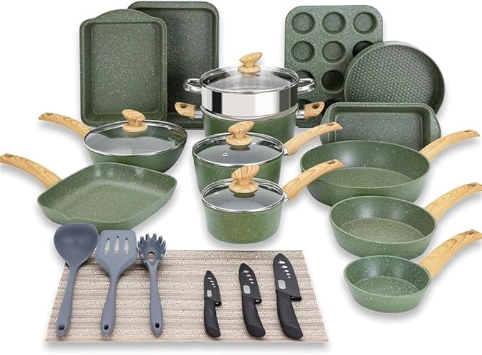 Kitchen Pots and Pans Set Nonstick Induction Kitchen Cookware Set Green Granite Coating Cooking Pans SetAA