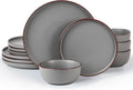 Famiware Mercury Plates and Bowls Sets 12 Pieces Stoneware Dinnerware Sets Dishes Set for 4 Microwave and Dishwasher Safe Dark Grey