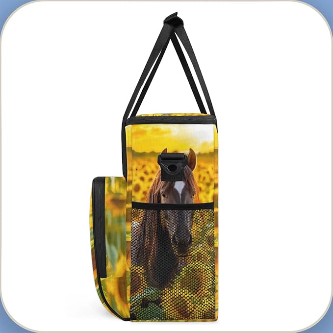 Coffee Maker Carrying Bag Horse Sunflower Floral Single Cup Coffee Maker Travel Bag Compatible with Keurig K-Mini or K-Mini Plus Portable Storage Bag with Shoulder StrapAZ-200