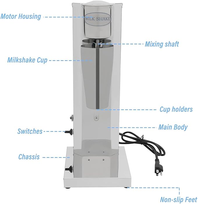 TsoLay Single Head Milkshake Maker 180W Electric Single-Head Milk Shake Machine with 650ml Cup 18000RMP Speed Adjustable Stainless Steel for Protein Shakes and Mixing Drink
