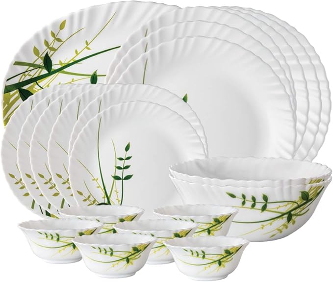 Larah by Borosil Herbs Opalware Leaf Dinner Set 21-Pieces White