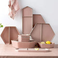 Porcelain Dinnerware Sets Plates and Bowls Sets Ceramics Dinner Sets 22 Pieces Pink Porcelain Dinnerware Set | Nordic Style Cereal Bowl and Steak Plate for Wedding Gift