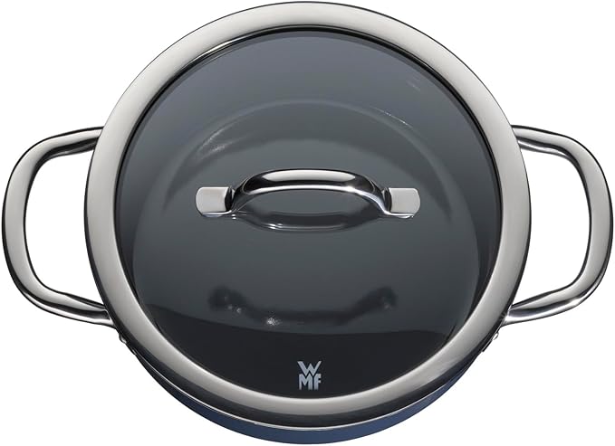 WMF Fusiontec Inspire Induction 3-Piece Saucepan Set with Glass Lid Induction Pots Set High-Tech Ceramic Scratch-Resistant Uncoated Dark Blue 516855290
