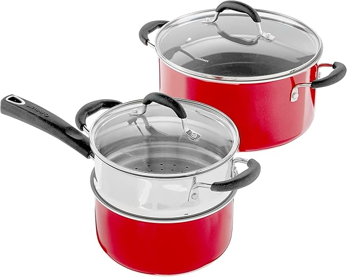 Cuisinart 54C-11R 11-Piece Ceramica XT Nonstick Cookware Set Red/Stainless Steel