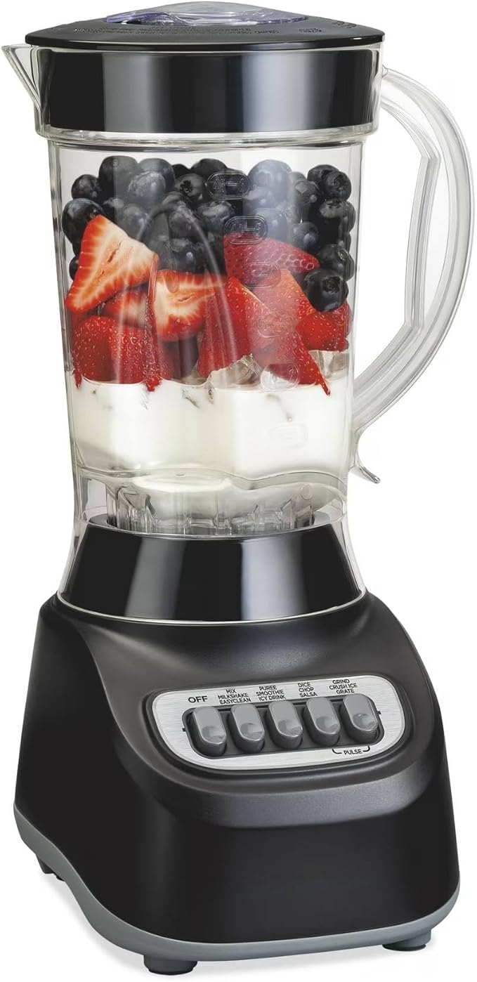 Beach Smoothie Blender with 650W Peak Power Wave Action System 12 Functions 48 oz BPA-Free Jar and Ice Sabre Blades Black (Black)