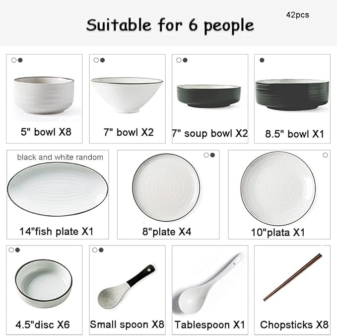 42-Pieces Dinnerware Sets Japanese-Style Porcelain Tableware Set with Plates Bowls and Dish Ceramic Dinner Set for Home Kitchen and Dinning