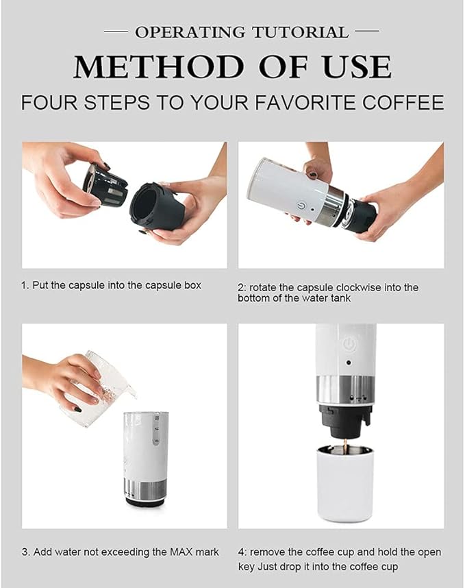 Portable Coffee Machine Capsule Expresso Maker with Built-in Filter Electric USB Handheld Coffee Grinder For Home Travel (black)