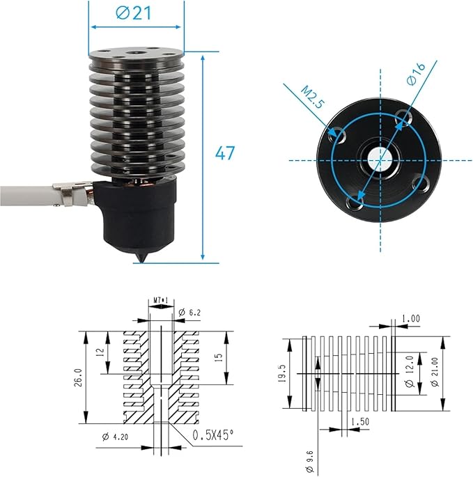 For Volcano Hotend for E3D V6 24V 50W 60W For Voron 2.4 3D Printer Ceramic Heating Core Print Head For Voron for Prusa Ender 3 CR10 MK3S(Volcano 24V 60W)