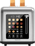 2 Slice Toaster Touch Screen Stainless Steel Toasters Digital Timer 2 Slot Toasters 8 Shade Settings 6 Bread Types for Bagel Cancel Defrost（Stainless Steel）
