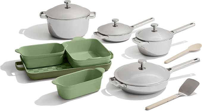 Our Place 15-Piece Titanium Pro Cookware &amp Bakeware Set | Tri-Ply Titanium &amp Stainless Steel Nonstick Fry Pans &amp Pots | Ceramic Nonstick Bakers &amp Griddle Pan | Non-toxic PFAS-Free | S