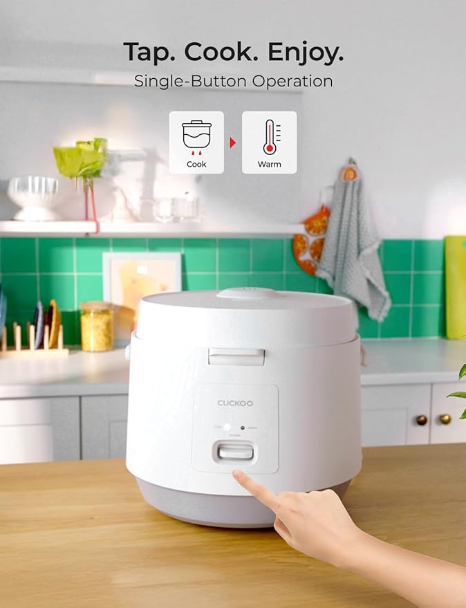 CUCKOO Basic Rice Cooker 10-Cup Uncooked / 20-Cup Cooked Large Rice Maker and Warmer with Nonstick Inner Pot Easy to Use with Auto Keep Warm Includes Steam Tray White (CR-1095)