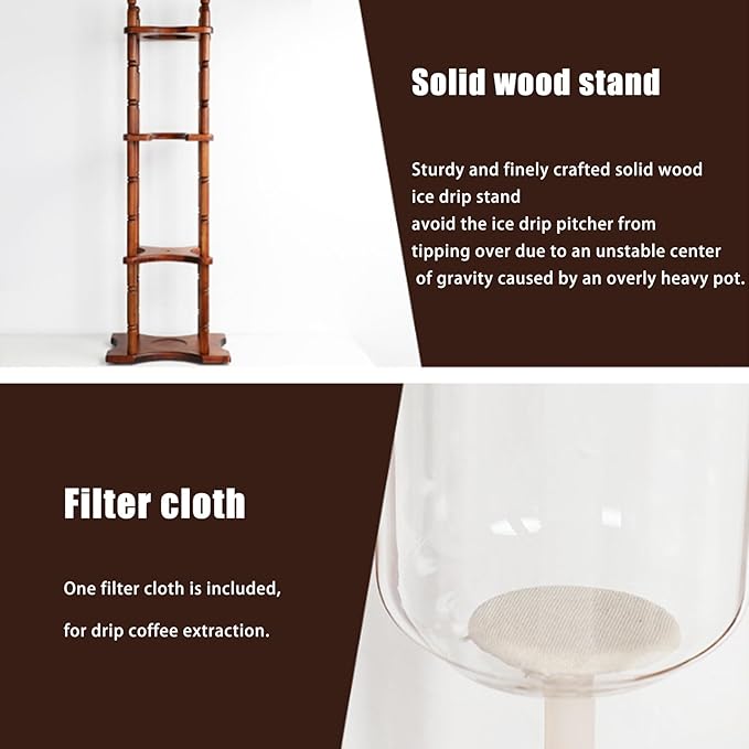Tower Ice Coffee Maker Capacity Tea Tower Cold Brew Drip Tower with Adjustable Water Flow Slow Drip Cold Brew System Upgrade Your Office Brew with Vertical Style Glass Container - Brown