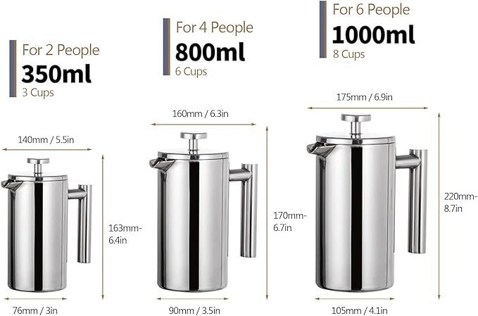 Irishom French Press Coffee Maker Stainless Steel Double Walled Insulated Coffee Maker Pot