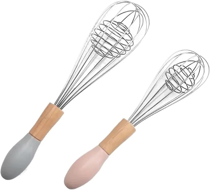 Manual Egg Blender With Wood Handle Stainless Steel Hand Beater Dough Cream Stirring Mixer Whisk Cooking Baking Kitchen Tools(12 inch)
