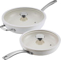 Circulon Halo with LaserDefense Ceramic Nonstick 10 Inch and 12 Inch Frying Pans with Lids Made without PFAS Compatible with All StovetopsDishwasher and Oven Safe4 Piece Cookware Set - Pearl White