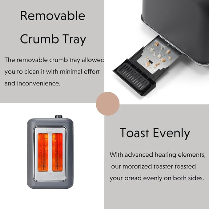 BUYDEEM DT730 Motorized Toaster 2-Slice Smart Digital Leverless Toaster with LCD Countdown Timer 9-Shade Settings for Toast Bagels Waffles Muffins