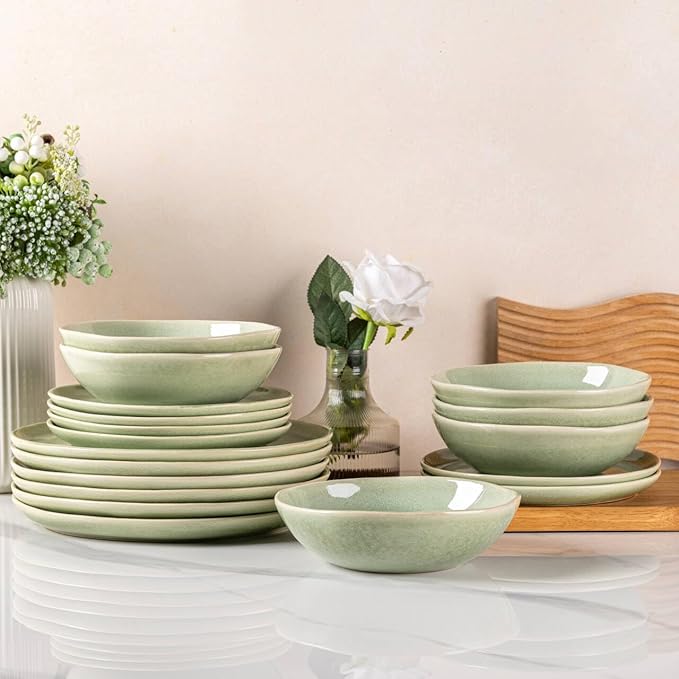 AmorArc Ceramic Dinnerware SetsHandmade Reactive Glaze Stoneware Plates and Bowls SetsHighly Scratch Resistant | Dishwasher &amp Microwave Safe Dishes SetService for 8 (24pc)