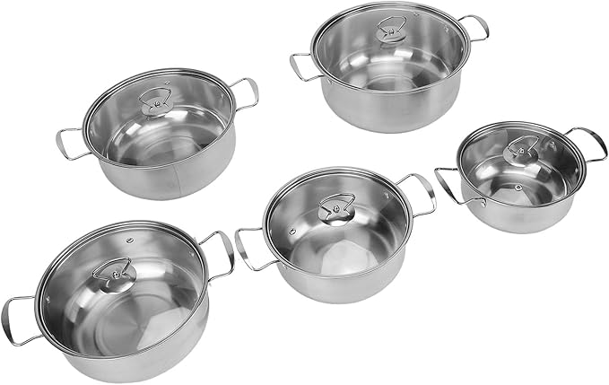 SUS Stainless Steel Cookware Set Kitchen Cooking Pots with Glass Lids and Milk Pot 18 to 26cm for Family Cooking Needs