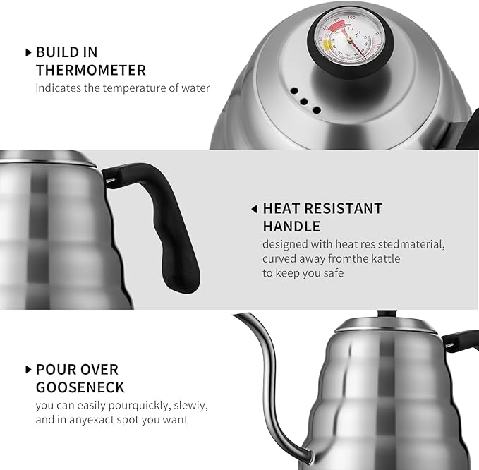 Pour Over Coffee Maker Set – 40oz Gooseneck Kettle with Thermometer Coffee Grinder &amp 20oz Drip Coffee Maker – Stainless Steel Pour Over Coffee Set