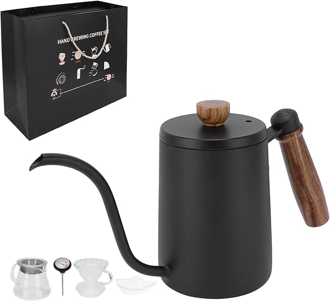 EVTSCAN Pour Over Kettle 5Pcs/Set Pour Over Coffee Maker Set Brewing Drip Coffee Coffee Pot Filter Funnel Kit Gift(Black)