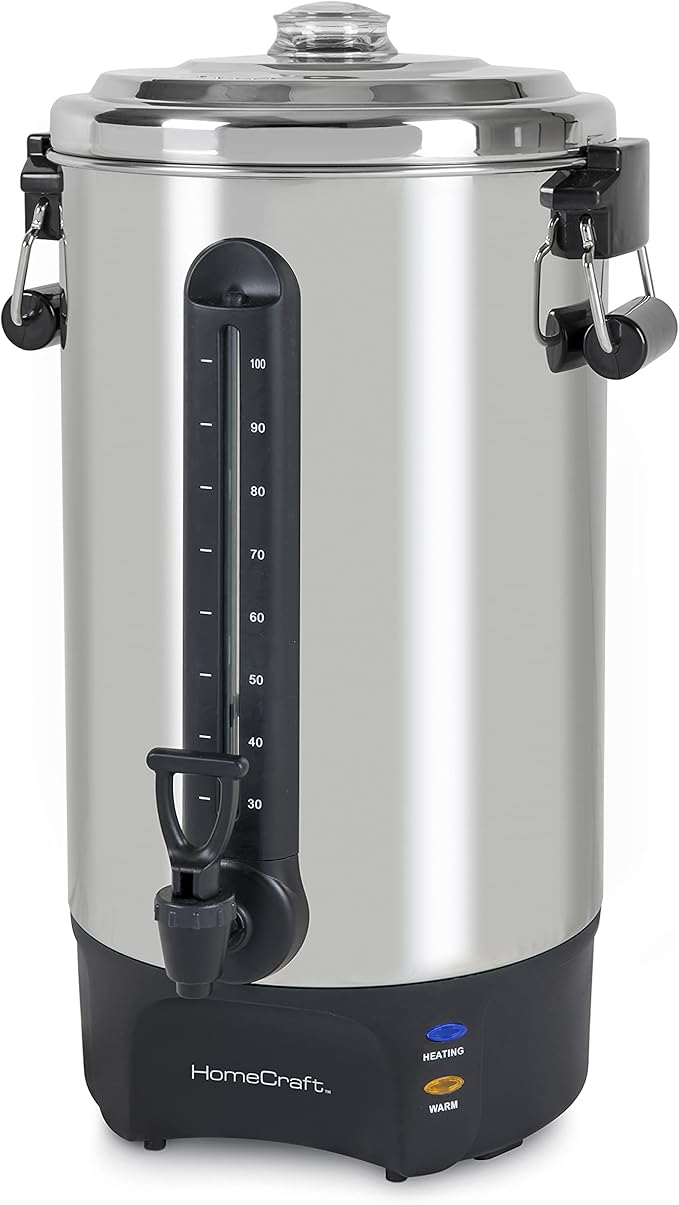 Homecraft 100-Cup Coffee Urn and Hot Beverage Dispenser with Dripless Faucet Quick-Brewing Stainless Steel
