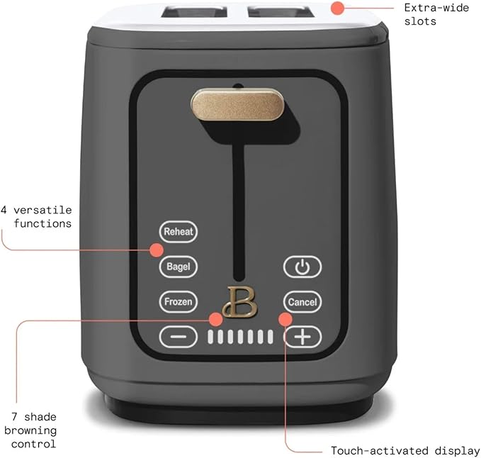 Smart Kitchen Toaster with Touch Interface and Preset Modes Advanced Two-Slice Toaster with Wide Slots and 7 Browning Levels (Oyster Gray)