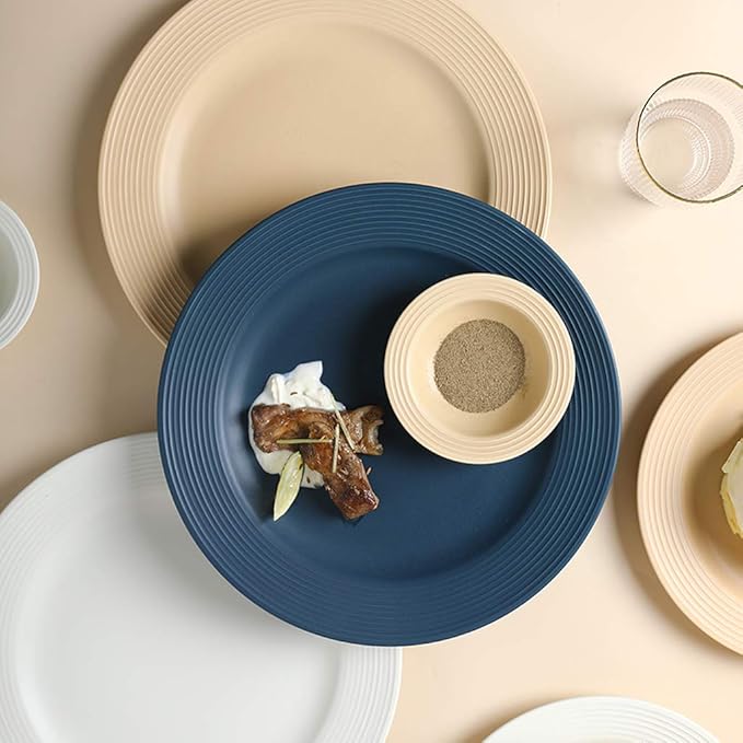 Ceramics Dinner Sets 34 Pieces Nordic Style Threaded Edge Dinnerware Combination Set | Porcelain Plates And Cereals Bowls Sets For Wedding GiftsA