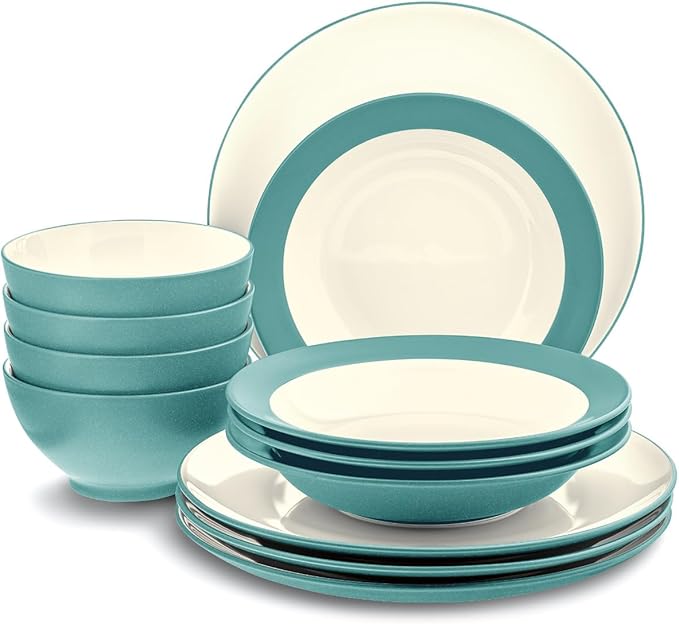 Noritake Colorwave Turquoise 12-Piece Coupe Dinnerware Set Service for 4