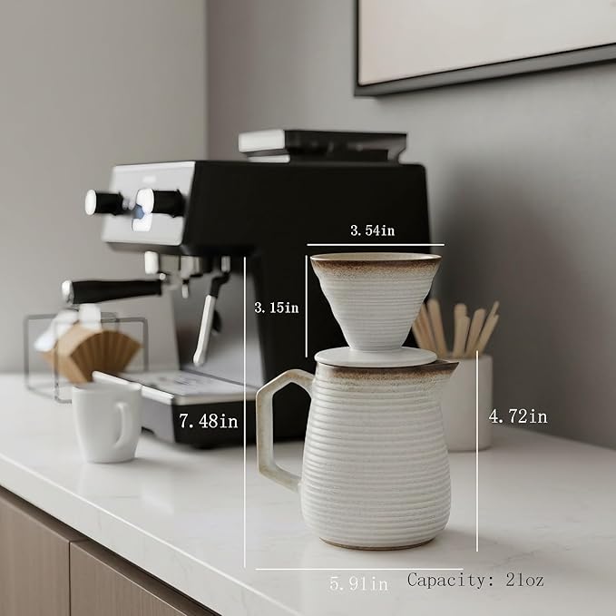 Pour Over Coffee Maker Set - Ceramic Dripper Pot Heat-Resistant &amp Easy Clean Manual Slow Drip Coffee Brewer for Office Home Camping 1-3 Cup Pour 20 coffee filters (white)