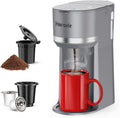 Mini Single Serve Coffee Maker for K Cup Pods and Ground Coffee Fast Brew One Cup Coffee Machine with Descaling Reminder and Water Window 6 to 12 oz. Brew Sizes Gray